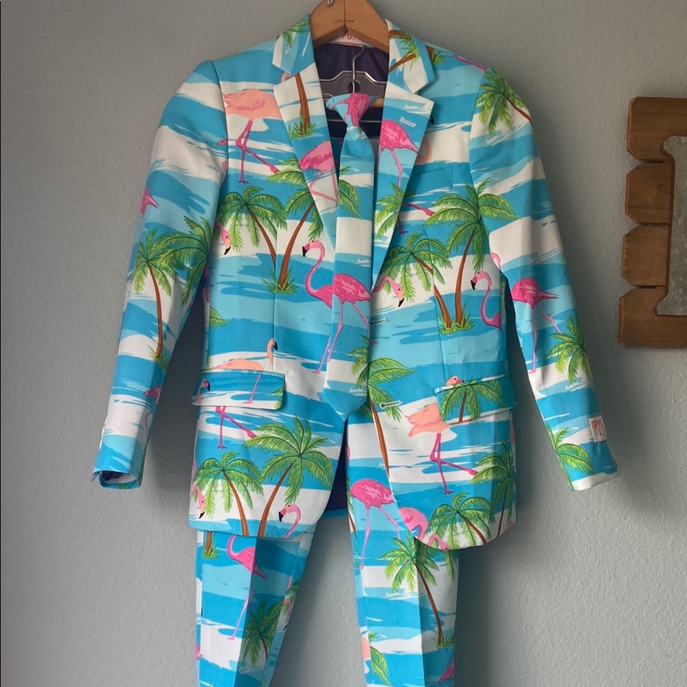 OppoSuits Blue and Pink Blazer with Tropical Pattern